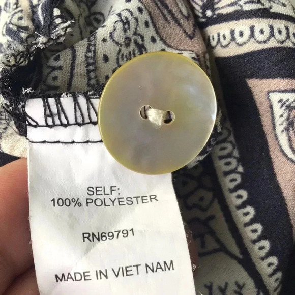 Anthro Fig & Flower button front tunic peasant blouse black paisley Size M - Picture 7 of 9